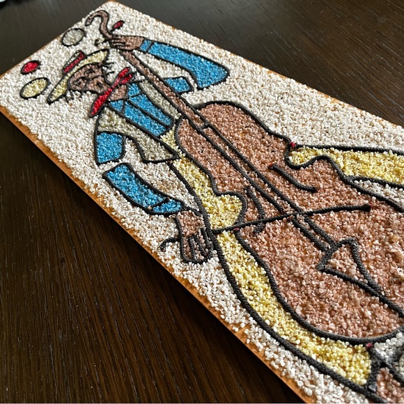 VINTAGE 60s/70s Colorful Mosaic pebble Art piece of bass player musician - Picture 7 of 8